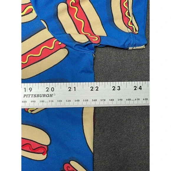 Tipsy Elves Large Blue Hot Dog Short Sleeve Polo Golf Athletic Shirt Bowling - Picture 7 of 7